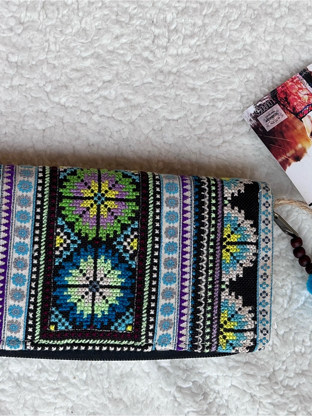 Handcrafted Multicolor Embroidered Zip Wallet - Picture 2 of 6